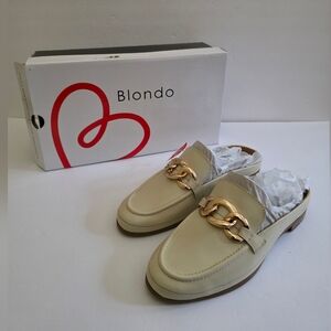 Blondo Women's Cream Leather Loafers with Gold Accent